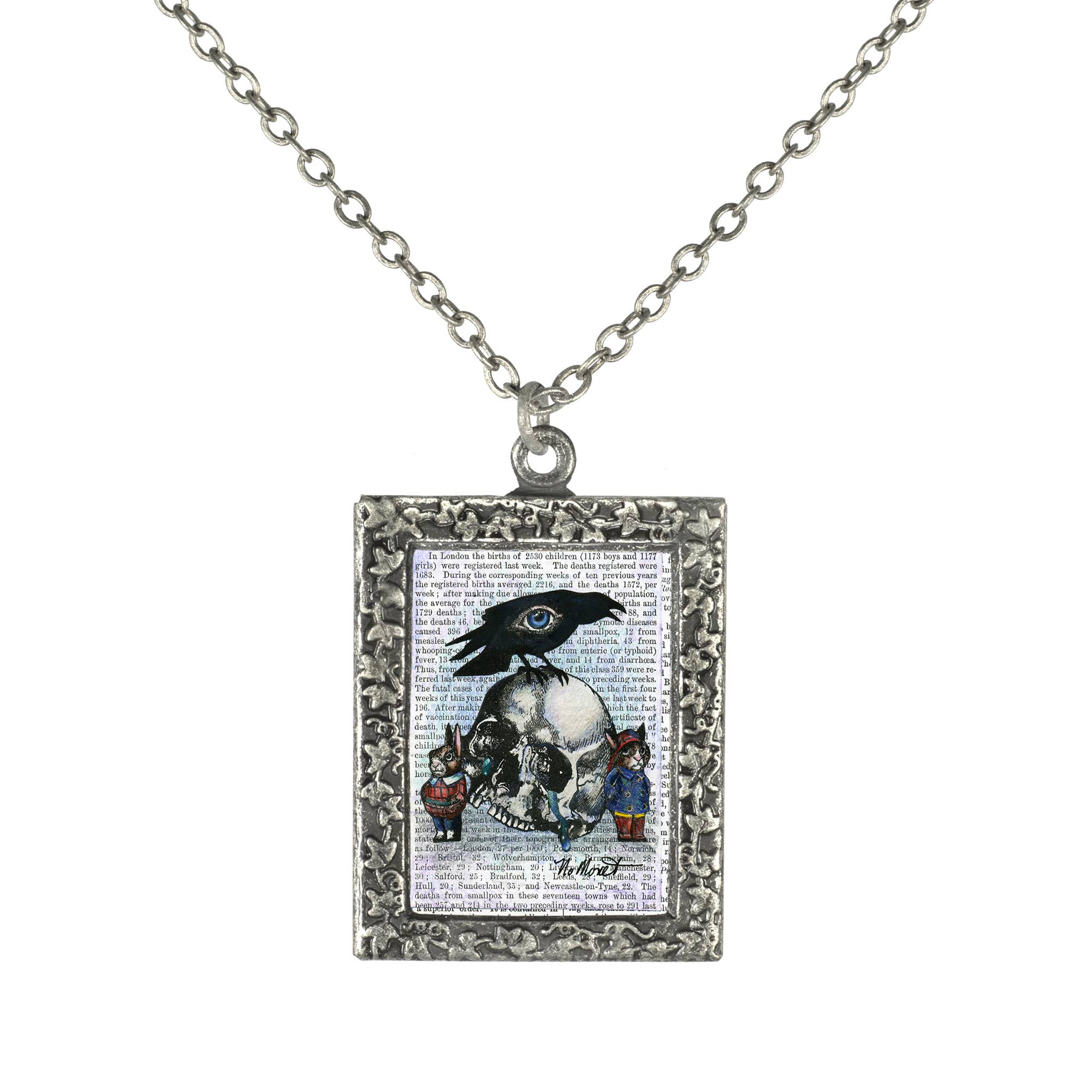 Frame Necklace: Raven and Skull Art Piece