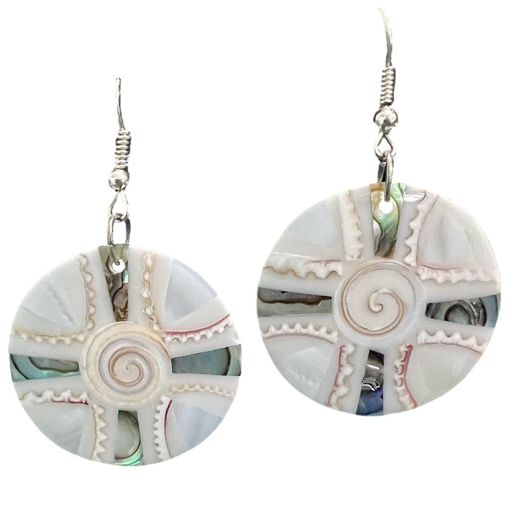 Inlaid Shell Circle Earrings - White